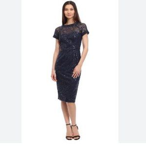 Maggy London Hathaway Illusion Astral Aura Navy Blue Sequin Midi Petite 0P